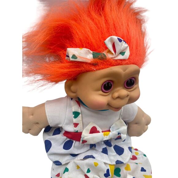 MT Multi Toys 1992 Troll Doll 12" GLO Girl Polka Dot Heart Orange Hair Pink Eyes - Picture 9 of 9